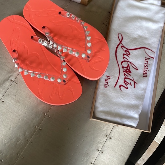 Christian Louboutin loubi flip Donna spike drag neon thong sandals sz 36 flat - Picture 7 of 11